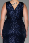 Robe de Soirée Grande Taille Longue Squameuse Bleu Marine ABU3194