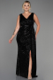 Robe de Soirée Grande Taille Longue Squameuse Noir ABU3194