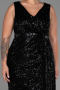 Robe de Soirée Grande Taille Longue Squameuse Noir ABU3194