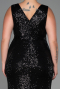 Robe de Soirée Grande Taille Longue Squameuse Noir ABU3194