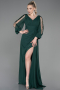 Robe de Soirée Longue Mousseline Émeraude ABU3220