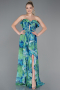 Robe De Soirée Longue Motif Vert ABU3086