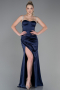 Robe De Soirée Satin Longue Bleu Marine ABU3198