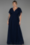 Robe de Soirée Grande Taille Longue Mousseline Bleu Marine ABU3276