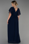 Robe de Soirée Grande Taille Longue Mousseline Bleu Marine ABU3276