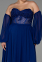 Robe De Soirée Grande Taille Mousseline Longue Bleu Saxe ABU6142
