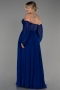Robe De Soirée Grande Taille Mousseline Longue Bleu Saxe ABU6142