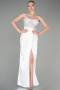 Robe de Soirée Longue Satin Blanc ABU3312