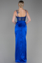 Robe de Soirée Longue Satin Bleu Saxe ABU3312