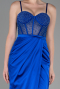 Robe de Soirée Longue Satin Bleu Saxe ABU3312