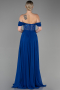 Robe de Soirée Longue Mousseline Bleu Saxe ABU3310
