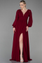 Robe De Soirée Mousseline Longue Rouge Bordeaux ABU1702