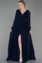 Robe De Soirée Mousseline Longue Bleu Marine ABU1702