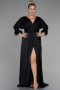 Robe de Soirée Grande Taille Longue Satin Noir ABU3367