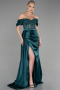 Robe de Soirée Longue Satin Émeraude ABU6140