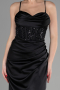 Robe de Soirée Longue Satin Noir ABU3459