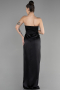 Robe de Soirée Longue Satin Noir ABU3474