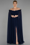 Robe Grande Taille Longue Mousseline Bleu Marine ABU3464