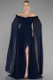 Robe de Soirée Longue Mousseline Bleu Marine ABU3462
