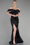 Robe Queue de Poisson Longue Satin Noir ABU3479