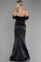 Robe Queue de Poisson Longue Satin Noir ABU3479