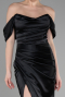 Robe Queue de Poisson Longue Satin Noir ABU3479