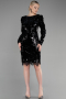 Robe de Cérémonie Courte Velours à Paillettes Noir ABK1909