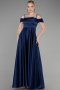 Robe de Soirée Longue Satin Bleu Marine ABU3499