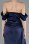 Robe de Soirée Longue Satin Bleu Marine ABU3514