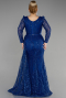 Robe De Fiançailles Grande Taille Longue Bleu Saxe ABU3562