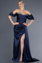Robe de Soirée Longue Satin Bleu Marine ABU2661
