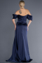 Robe de Soirée Longue Satin Bleu Marine ABU2661