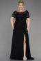 Robe De Fiançailles Grande Taille Longue Mousseline Noir ABU3731