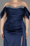 Robe De Fiançailles Grande Taille Longue Satin Bleu Marine ABU3655