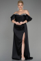 Robe De Fiançailles Grande Taille Longue Satin Noir ABU3655