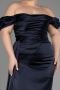 Robe De Soirée Grande Taille Satin Longue Bleu Marine ABU1626