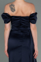 Robe De Fiançaille Satin Longue Bleu Marine ABU1606