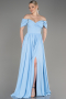 Robe de Soirée Longue Mousseline Bleu ABU3827