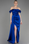Robe De Fiançaille Satin Longue Bleu Saxe ABU1606