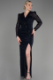 Robe de Soirée Longue File Bleu Marine ABU3831