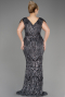 Robe De Fiançailles Grande Taille Longue Squameuse Anthracite ABU3845