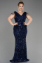 Robe De Fiançailles Grande Taille Longue Squameuse Bleu Marine ABU3845