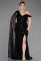 Robe De Fiançailles Grande Taille Longue Squameuse Noir ABU3859
