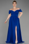 Robe De Soirée Grande Taille Mousseline Longue Bleu Saxe ABU3738