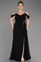 Robe De Soirée Grande Taille Longue Mousseline Noir ABU3742