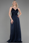 Lacivert Askılı Uzun Simli Mezuniyet Elbisesi ABU3863