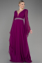 Robe De Soirée Mousseline Longue Violet ABU3541
