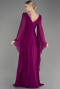 Robe De Soirée Mousseline Longue Violet ABU3541