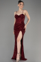 Tenue De Soirée Squameuse Longue Rouge Bordeaux ABU3246