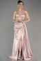 Robe de Soirée Longue Satin Beige ABU3875
